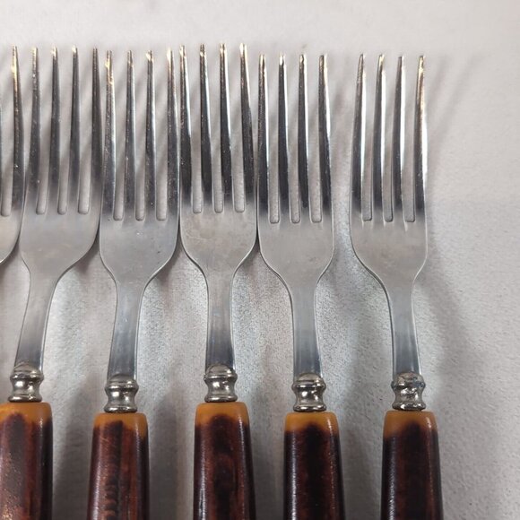 Vintage Glo-Hill Faux Antler Forks 10 Set Faux Wood Stainless Steel Cutlery - Picture 5 of 10